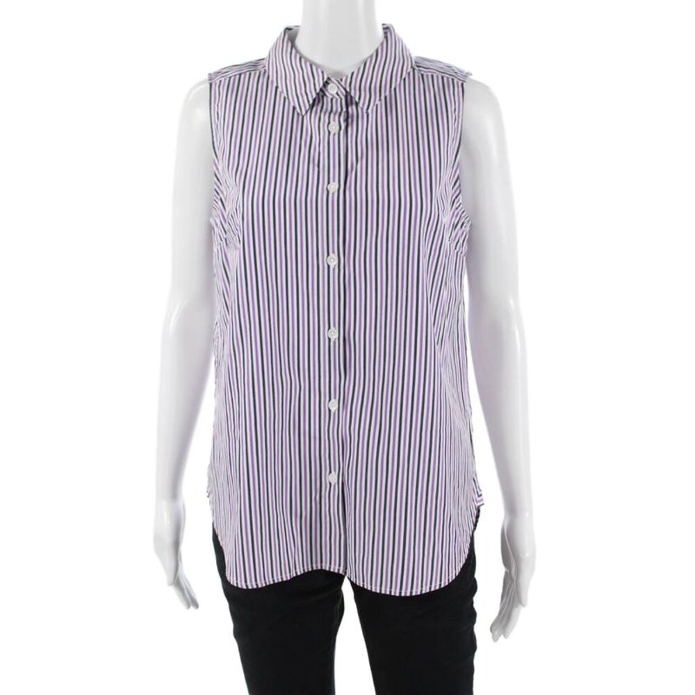 Milly Womens Sleeveless Striped Collared Button-Up Cotton Top Size M